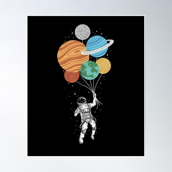 Astronaut Holding Planet Balloons Solar System Space Poster Wall Art, Modern Wall Decor, 8x12 UNFRAMED