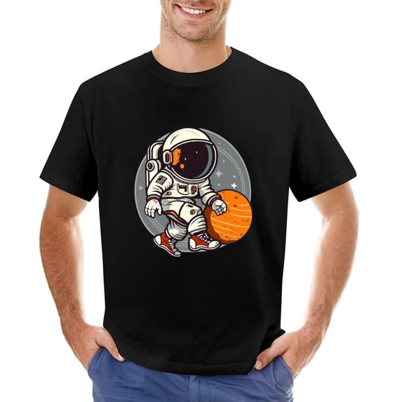 Astronaut I Need More Space Men’s T-Shirt 100% Cotton Casual Short Sleeve Tops Gift Tee Black S