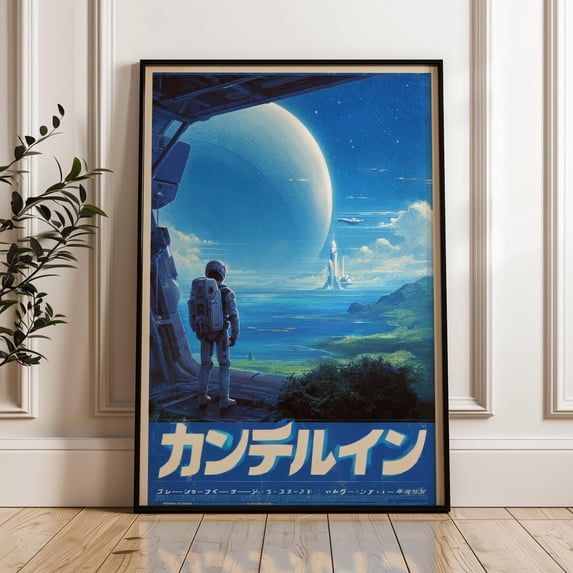 Astronaut In Retro Futuristic Landscape Wall Art Print, Japanese ...