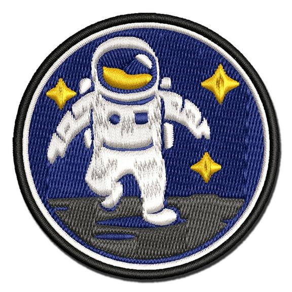Astronaut In Space on the Moon Applique Multi-Color Embroidered Hook & Loop Patch - 3 Inch Medium