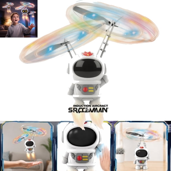Astronaut Induction Flying Plaything Levitation Aircraft Gadget with LED Lights Stable Intelligent Hover Flying Saucer Science Techs Desk Decor for Boys Girls Adults,A