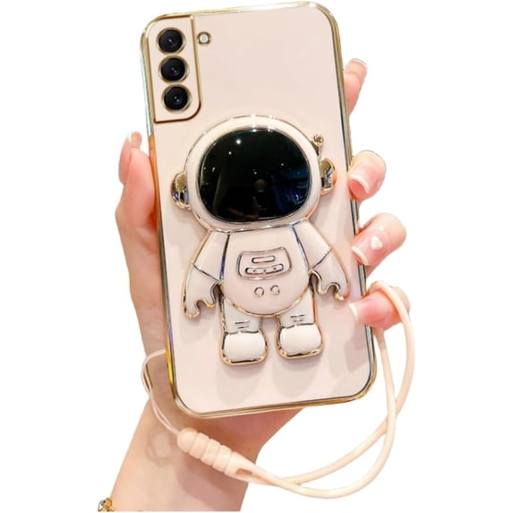 Astronaut Invisible Stand Phone Case with Lanyard, Full Cover Case, Drop Proof, for Samsung Galaxy S24 S23 S22 S21 S20 S10 Ultra Plus FE Note20 Note10 Phone Case (Pink,Note20 Ultra)