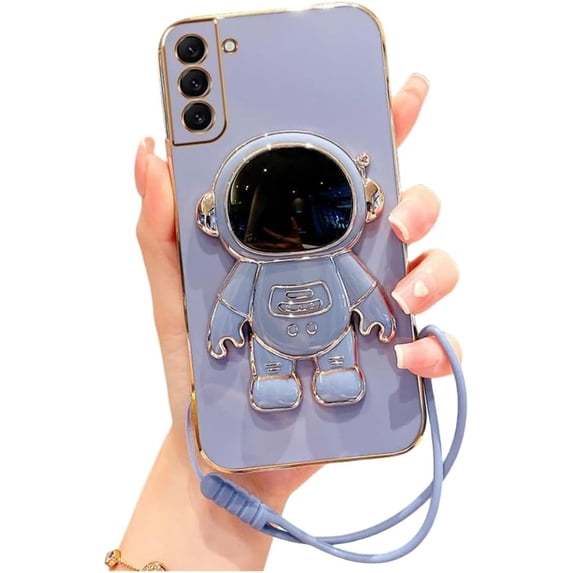Astronaut Invisible Stand Phone Case with Lanyard, Full Cover Case, Drop Proof, for Samsung Galaxy S24 S23 S22 S21 S20 S10 Ultra Plus FE Note20 Note10 Phone Case (Blue,S10 Plus)