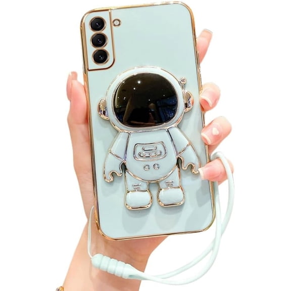 Astronaut Invisible Stand Phone Case with Lanyard, Full Cover Case, Drop Proof, for Samsung Galaxy S24 S23 S22 S21 S20 S10 Ultra Plus FE Note20 Note10 Phone Case (Green,S20 Plus)