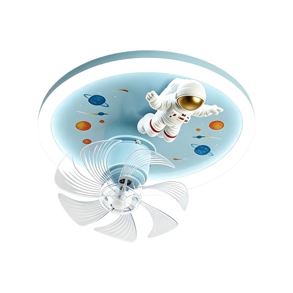 Astronaut Kids Ceiling Fan Light, Space Themed Flush Mount Ceiling Fan with LED Light, Low Profile Kids Ceiling Fan Light, 19.69" 3CCT LED with Quiet Fan, for Boys Bedroom Playroom Study