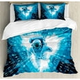 thumbnail image 1 of Astronaut King Size Duvet Cover Set, Space Man Diving Into the Core Various Geometric Shapes and Triangle Space Adventures, Decorative 3 Piece Bedding Set with 2 Pillow Shams, Blue, by Ambesonne, 1 of 3