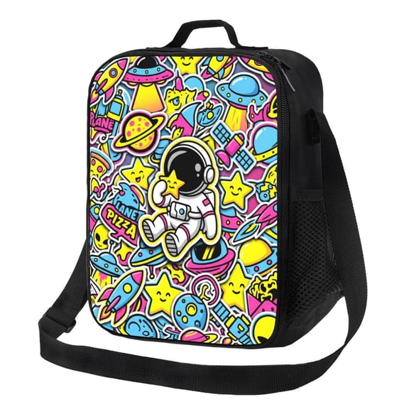 Astronaut Lunch Box Modern Galaxy Print Insulated Thermal Large Capacity Meal Prep Tote With Shoulder Strap Leakproof Cooler Bag For Office Travel Picnic