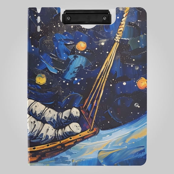 Astronaut Lying on Hammock Starry Night Foldable Binder Folder Clipboard with Pen Slot Double Clips A4 Size File Storage