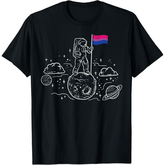Astronaut Moon Bisexual Flag Space LGBTQ Gay Pride Ally Bi T-Shirt Tops Tee