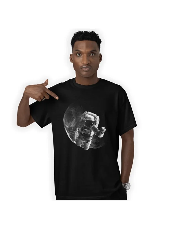 Astronaut Moon Space Walk Hand Printed T-Shirt Lunar Eclipse Birthday Gift