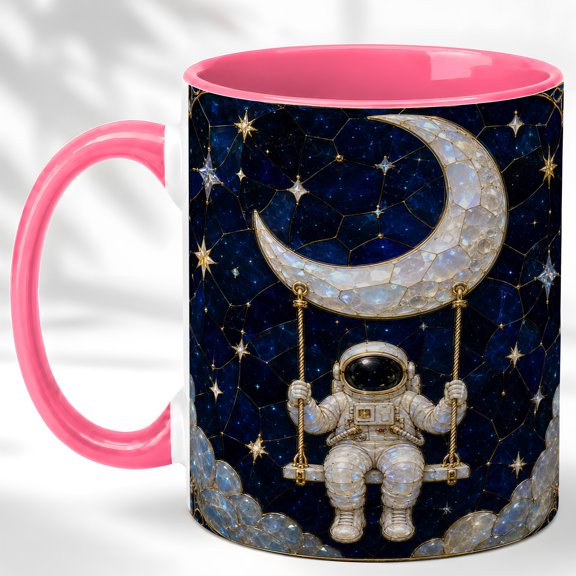 Astronaut Moon Swing Coffee Mug, Space Dream Mug, Ceramic 11 oz