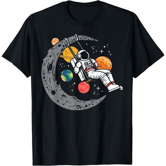 Astronaut Moon Swing Planets Space Galaxy Women Men T-Shirt