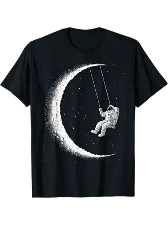 Astronaut Moon Swing Stars Outer Space Men Galaxy Astronomy T-Shirt