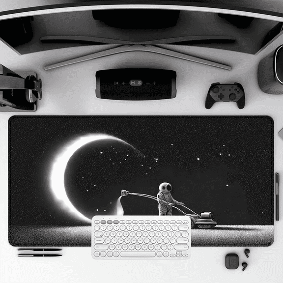 Astronaut Mowing Moon Mouse Pad 35.4 x 15.8 Inches Rubber Desk Mat for Office Gaming Home Use