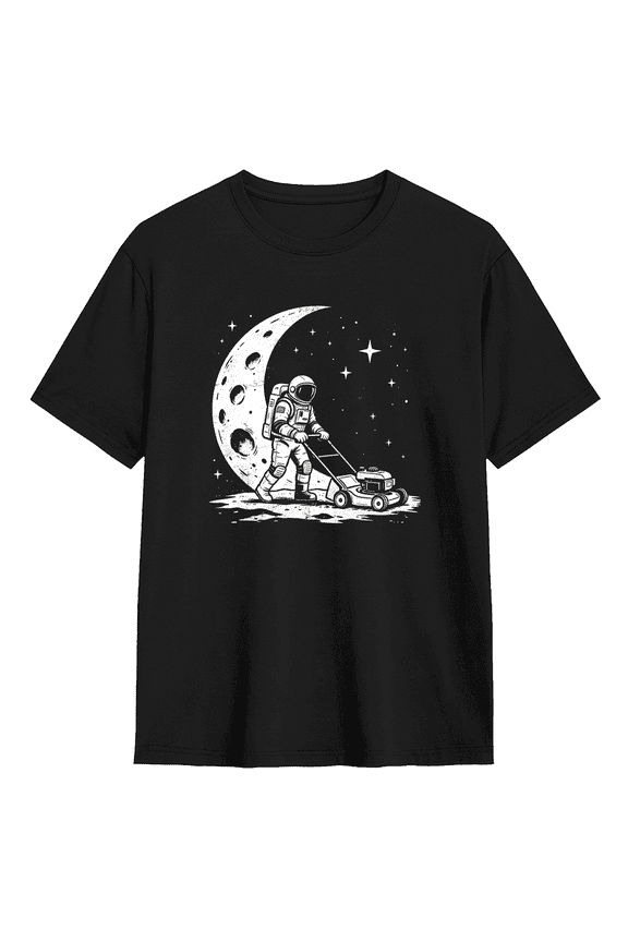 Astronaut Mowing The Moon Cool Graphic Tee For Men, Space Humorous Cotton Short Sleeves T-Shirt