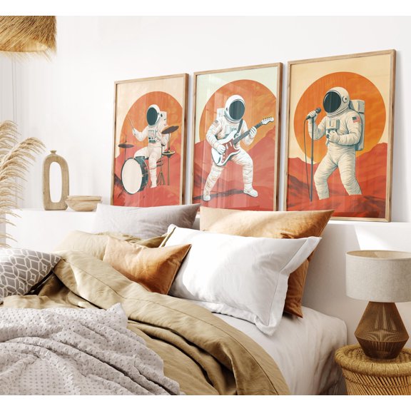 Astronaut Music Band Prints €” Retro Space Rock Studio Wall Decor Set 3
