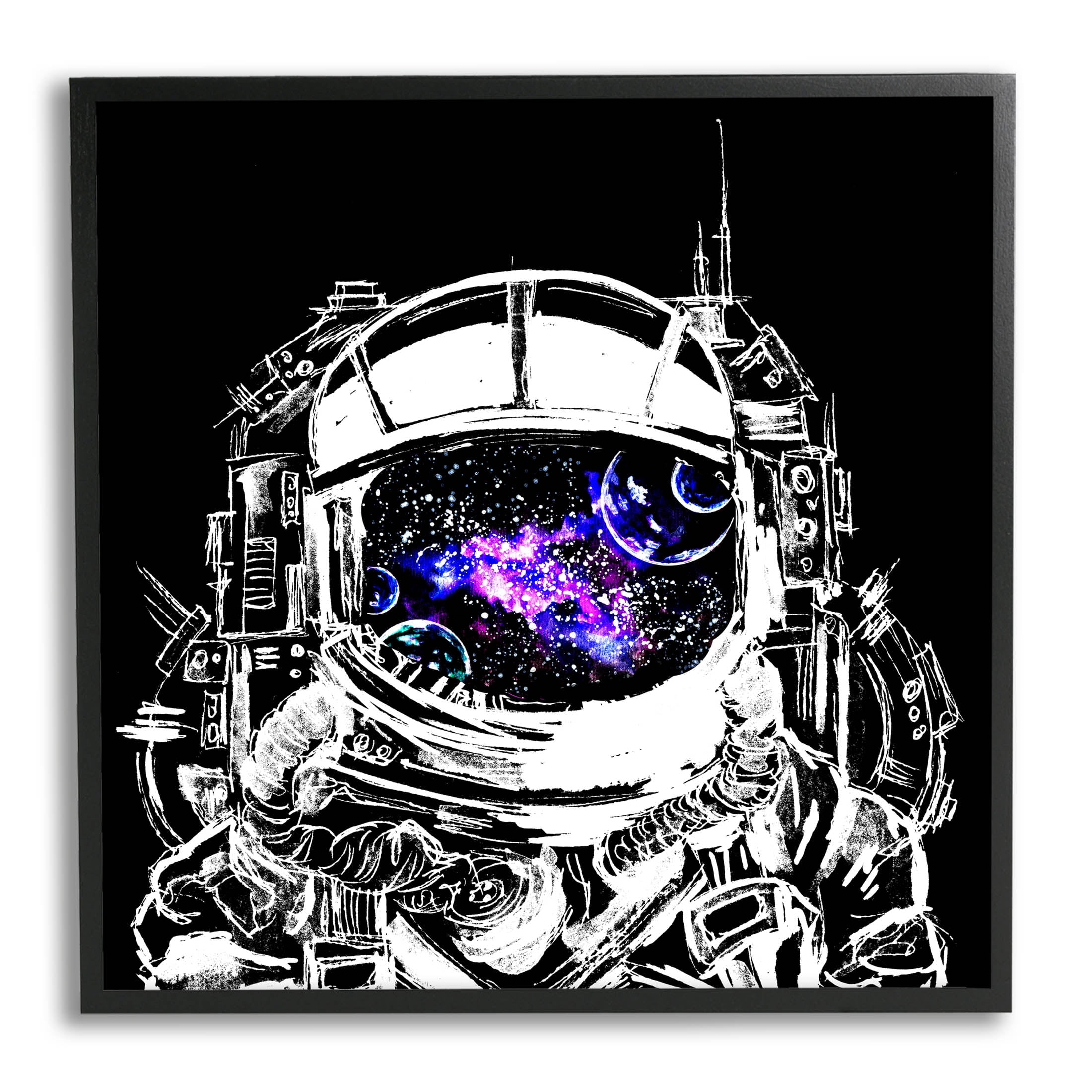 Astronaut Nebula Galaxy Reflection Art for Kids Graphic Art Black Framed Art Print Wall Art