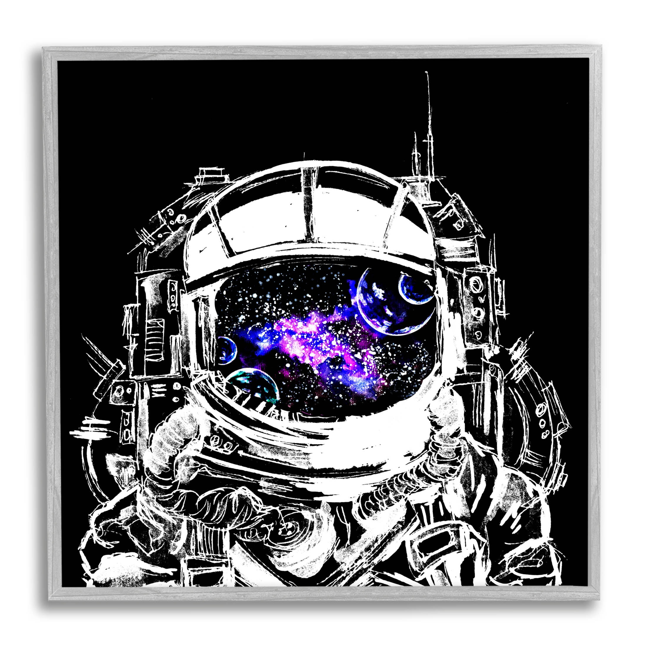 Astronaut Nebula Galaxy Reflection Art for Kids Graphic Art Gray Framed Art Print Wall Art