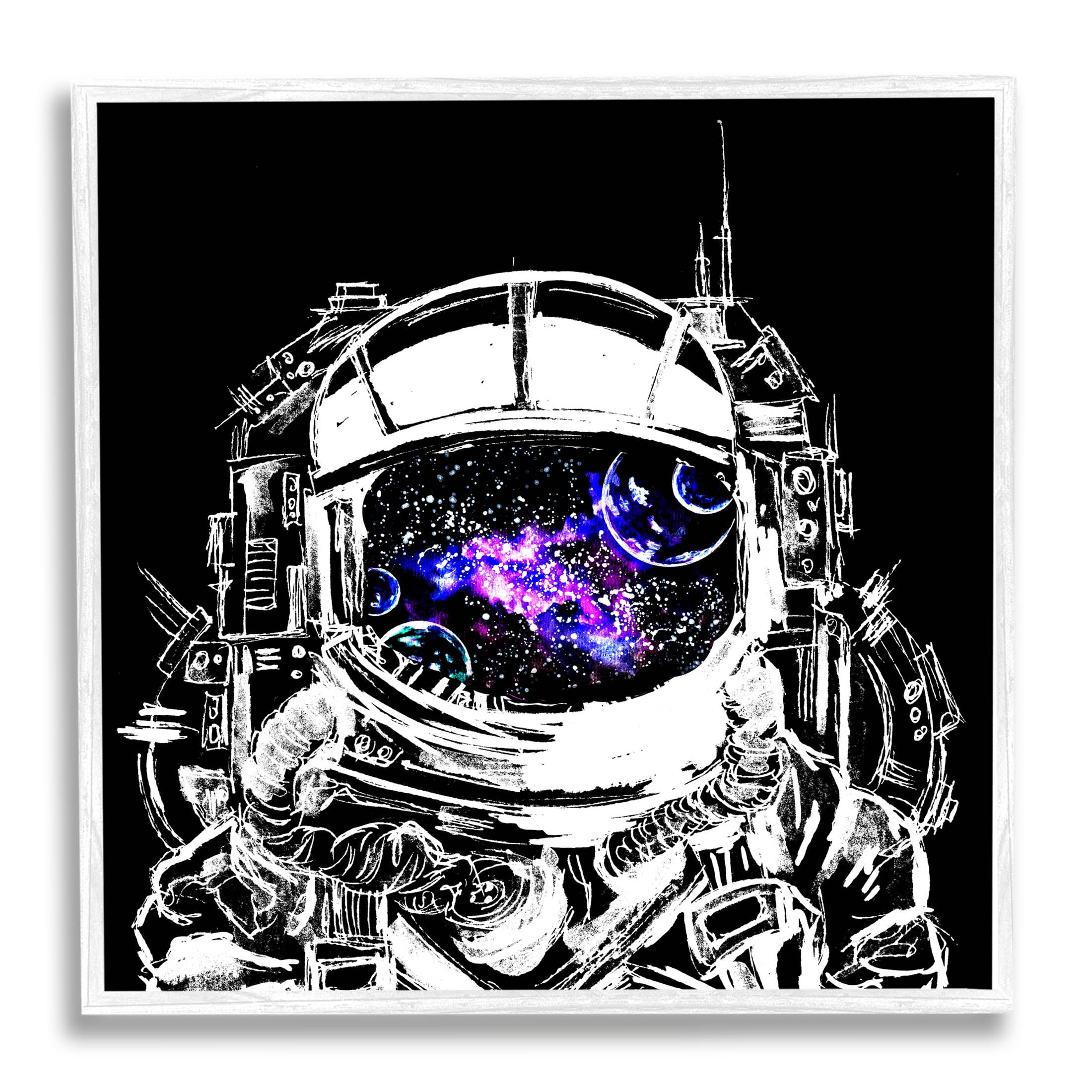 Astronaut Nebula Galaxy Reflection Art for Kids Graphic Art White Framed Art Print Wall Art