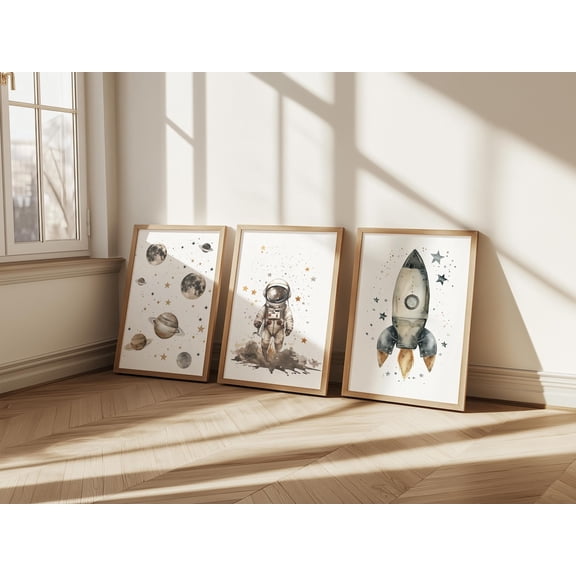 Astronaut Nursery Prints Space Rocket Art Decoration Set 3 Unframed Paper Print 16x24