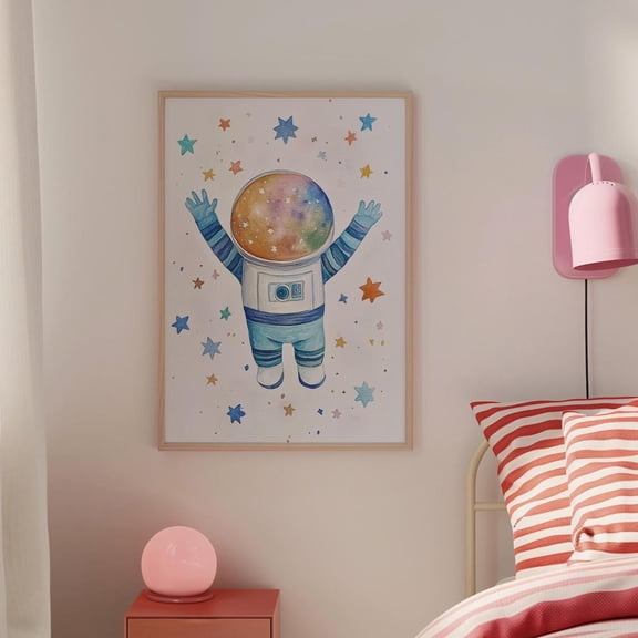 Astronaut Nursery Space Stars Wall Art Outer Space Room Decor, Unframed Paper Poster 8x10in