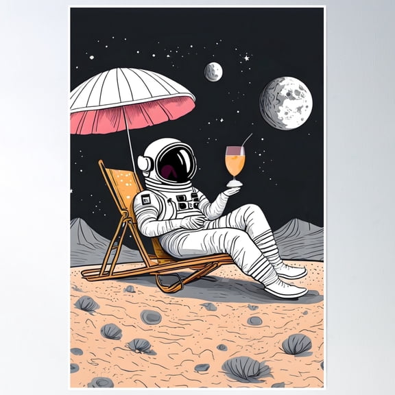 Astronaut On Vacation In Space Poster Wall Art, Modern Wall Decor, 8x12 UNFRAMED