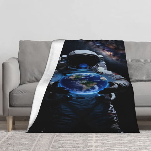 Astronaut Outer Space Flannel Throw Blanket 280GSM Soft Warm Cozy Plush Blankets for Couch Sofa Bed Living Room, Galaxy Universe Earth Theme Bedding for Kids Adults Teens Gift
