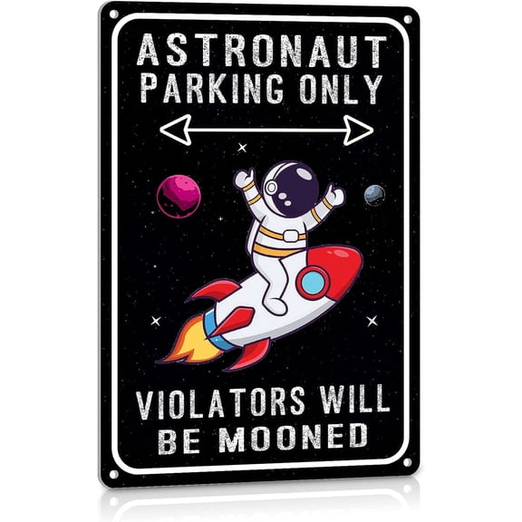 Astronaut Outer Space Galaxy Room Decor Metal Sign, Space Themed Bedroom and Bathroom Wall Art, 8 x 12 Inch