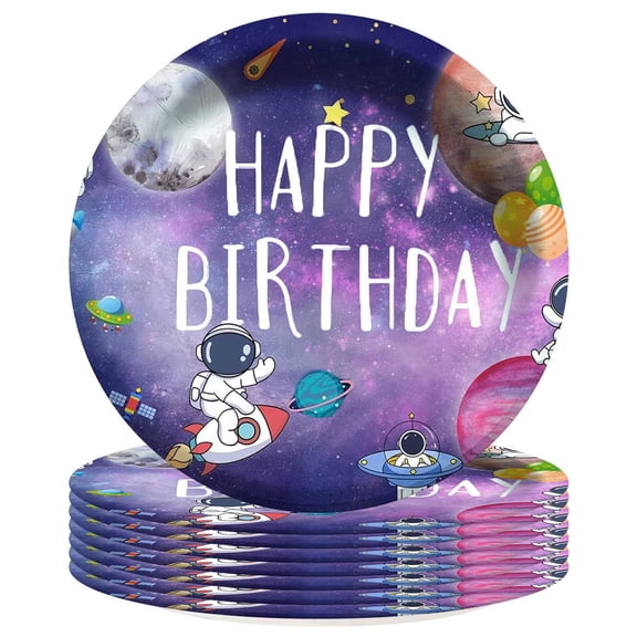 Astronaut Outer Space Plates Party Supplies Birthday Decorations Tableware Disposable Dinnerware 8pcs