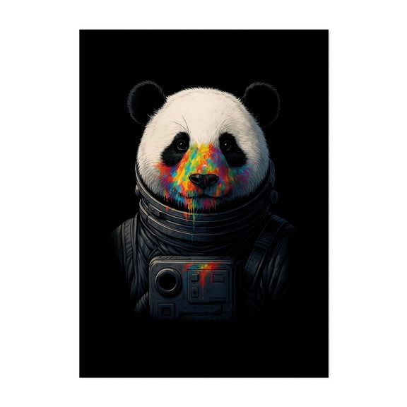 Astronaut Panda with Neon Paint Splash – Colorful Cosmic Art - Digital Art Astronaut Psychedelic Animal Surrealism Modern Art Space Wildlife Unframed Wall Art Print 24 x 36 inches
