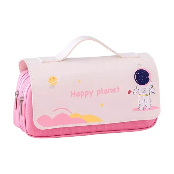 Astronaut Pencil Case with Double-Layer Storage, Large Capacity Stationery Organizer, Cute Space Design, Durable Canvas & Leather Material for Office & Travel