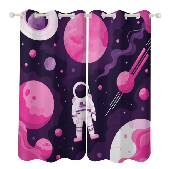 Astronaut Pink Planets Space 2 Panels Curtains for Bedroom Living Room Drapes Kitchen Window Curtain Home Decor