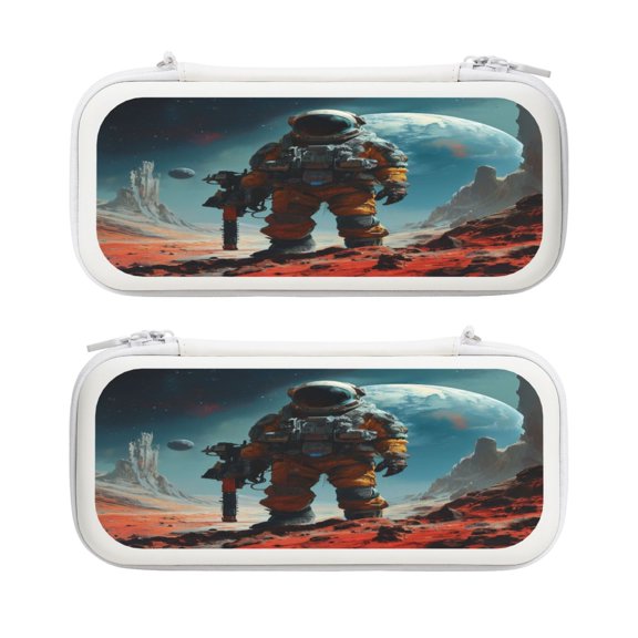 Astronaut On Planet, Carrying Case For Nintendo Switch & OLED Version, Eva Lightweight Shockproof Protective Pouch Case for Game Console & Accessories with 10 Game Card Slot & Wristband, White