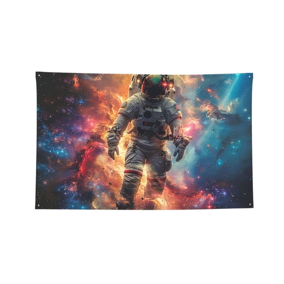 Astronaut Planet Space Galaxy Psychedelic Four Hole Decorated Banner Flag for Garden Yard Home Decoration Indoor Outdoor 3x5 Ft