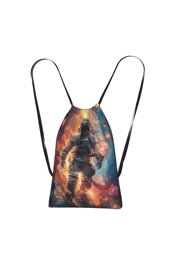 Astronaut Planet Space Galaxy Psychedelic Packable Drawstring Backpack, Lightweight Foldable Cinch Storage Bag for Gym Travel Shopping