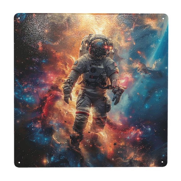 Astronaut Planet Space Galaxy Psychedelic Square Metal Sign 12x12 Inch Tin Sign Wall Decor Decorative Plaque for Bar, Cafe, Restaurant