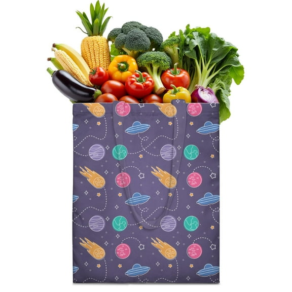 Astronaut & Planet Themed Reusable Shopping Bag - Foldable, Washable & Spacious Tote