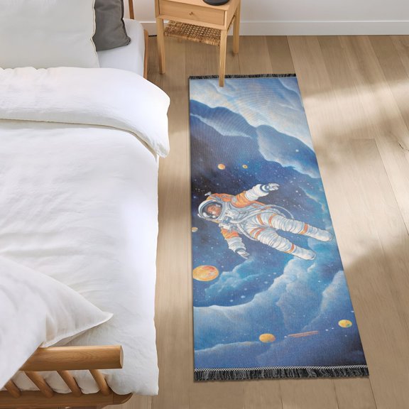 Astronaut Plant Cloud Runner Area Rug 2x6 Soft Non-Slip Washable Bedside Carpet for Hallway Bedroom Living Room Home Decor