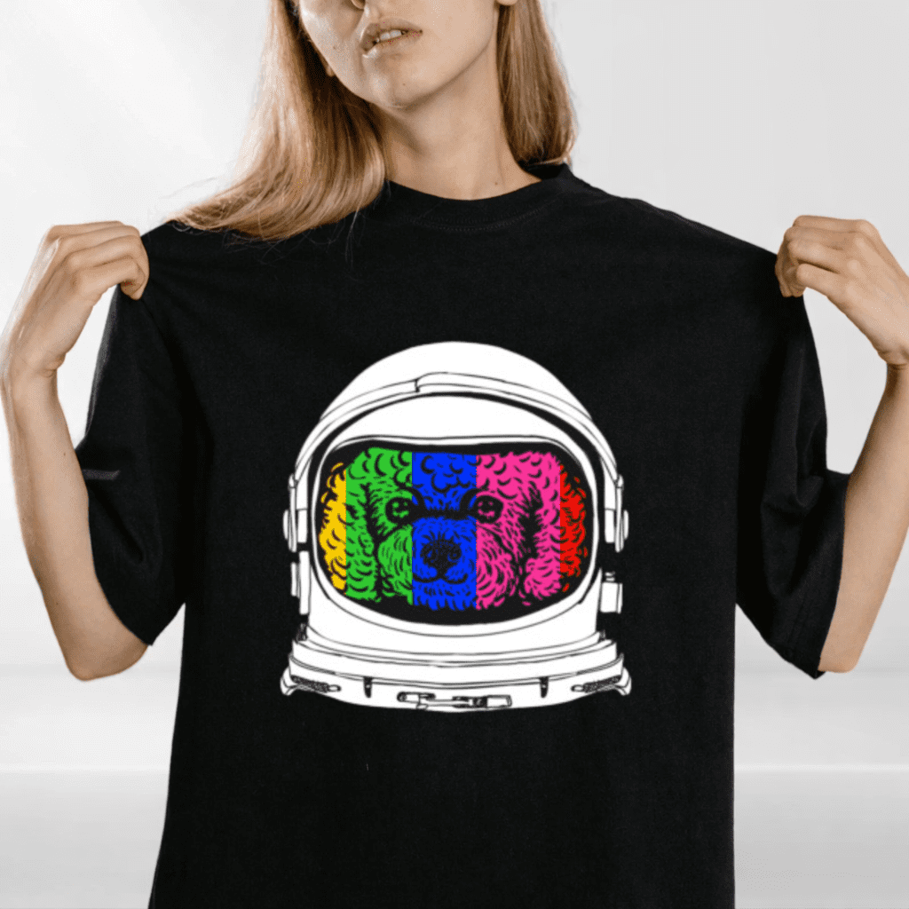 Astronaut Poodle Funny Dog Space Galaxy Travel Graphic Cotton Tee Shirt ...