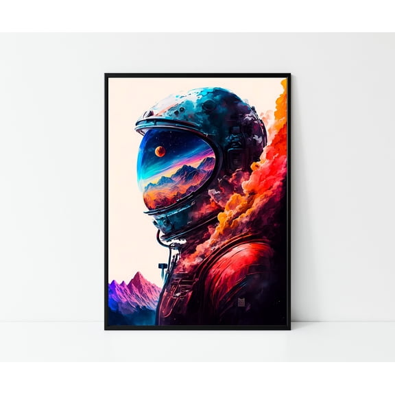 Astronaut Poster, Sci-Fi Space Neon Mountains Print, Modern Art, Man Cave, Wall Art, Home Decor, Gift Ideas, Framed, A6 A5 A4 A3 A2 A1