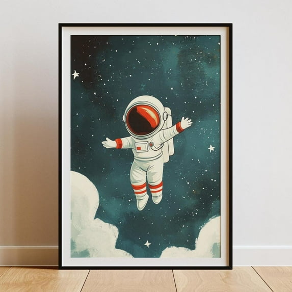 Astronaut Print For Room, Outer Space Wall Art , Cute Space Theme Nursery Decor For Baby Boys Or Girl Home Decor #2444, 12x18 UNFRAMED
