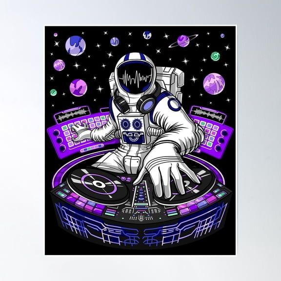 Astronaut Psychedelic Dj Poster Wall Art, Modern Wall Decor, 24x36 UNFRAMED