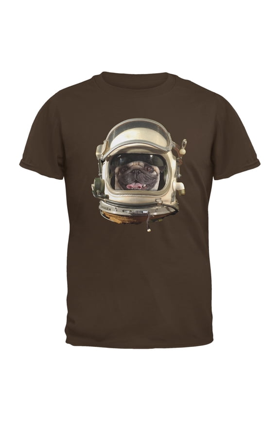 Astronaut Pug Brown Adult T-Shirt - Small