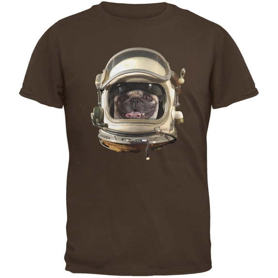 Astronaut Pug Brown Adult T-Shirt - X-Large