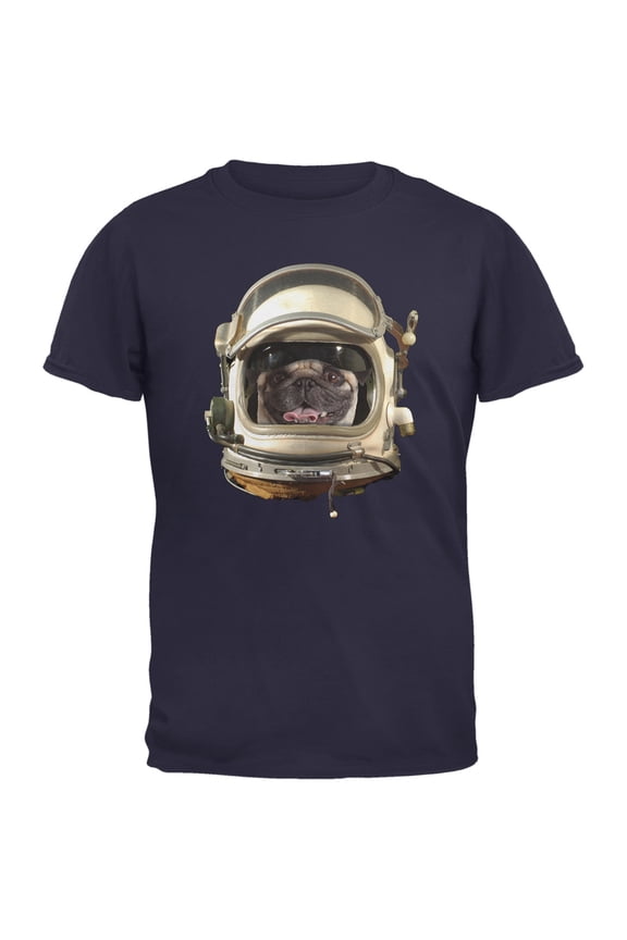 Astronaut Pug Navy Adult T-Shirt - Medium