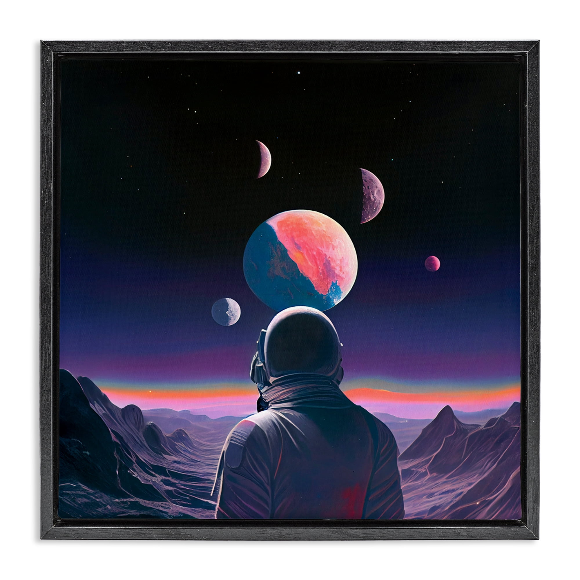 Astronaut & Purple Toned Terrain Black Framed Floater Canvas Wall Art, design by Sasha