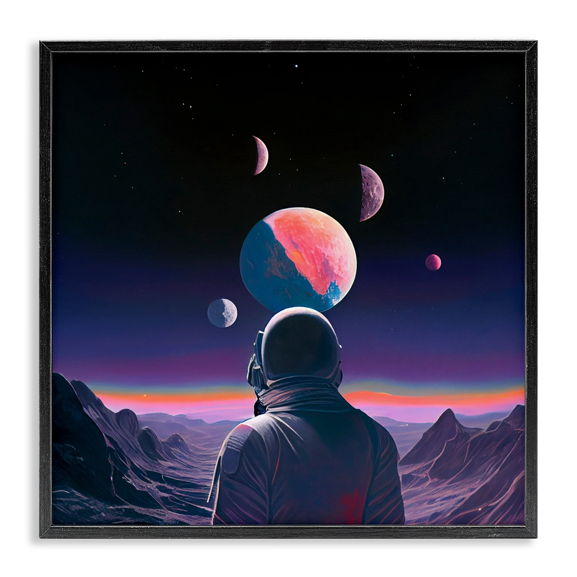 Astronaut & Purple Toned Terrain Black Framed Giclee Art, design by Sasha