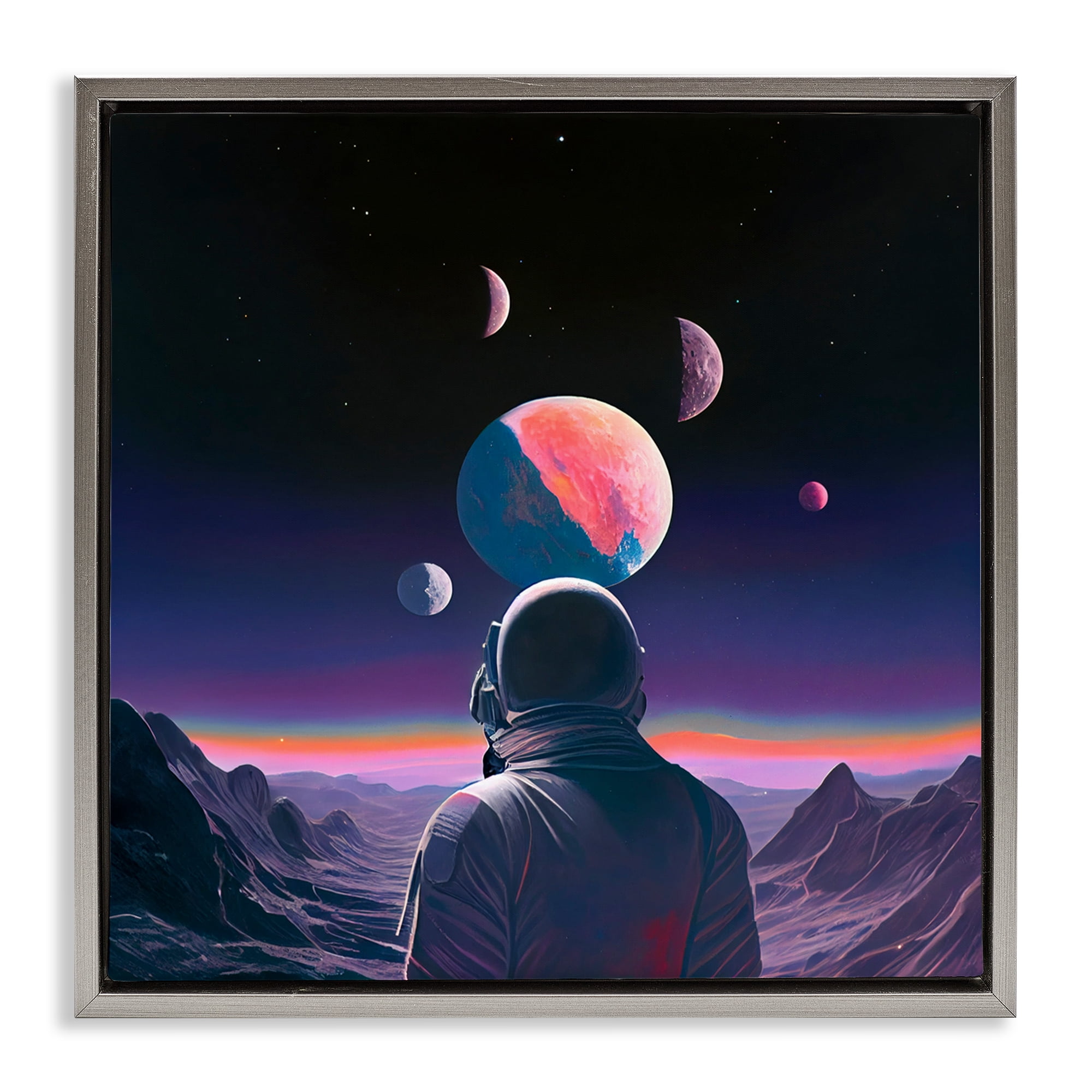 Astronaut & Purple Toned Terrain Gray Framed Floater Canvas Wall Art, design by Sasha