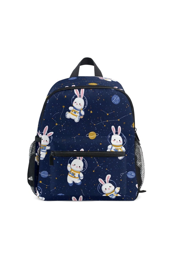 Astronaut Rabbit Pattern Mini Backpack Cute Small Backpack with Chest Strap and Whistle Ages 3-8