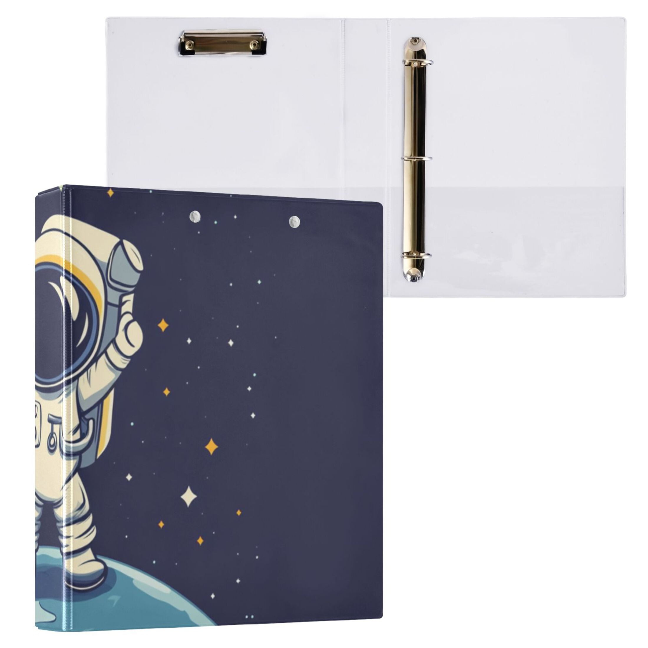 Astronaut Reaching Star 3 Ring Binders 1.5 inch Hardcover File Folders with Interior Pockets A4 Size Organizer for School Office Hospital